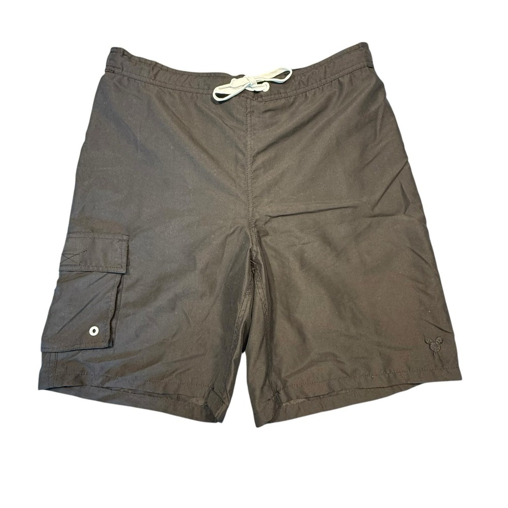 Disney Parks Mickey Mouse Black & White Swim Trunks‎ Mens Size L Elastic Shorts